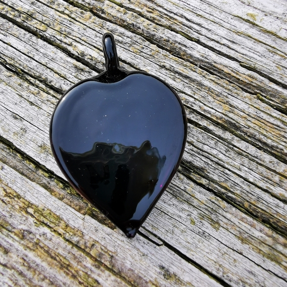 Vintage Art Glass Pendant Heart Shape with Blue Flowers and Aventurine - Picture 6 of 12